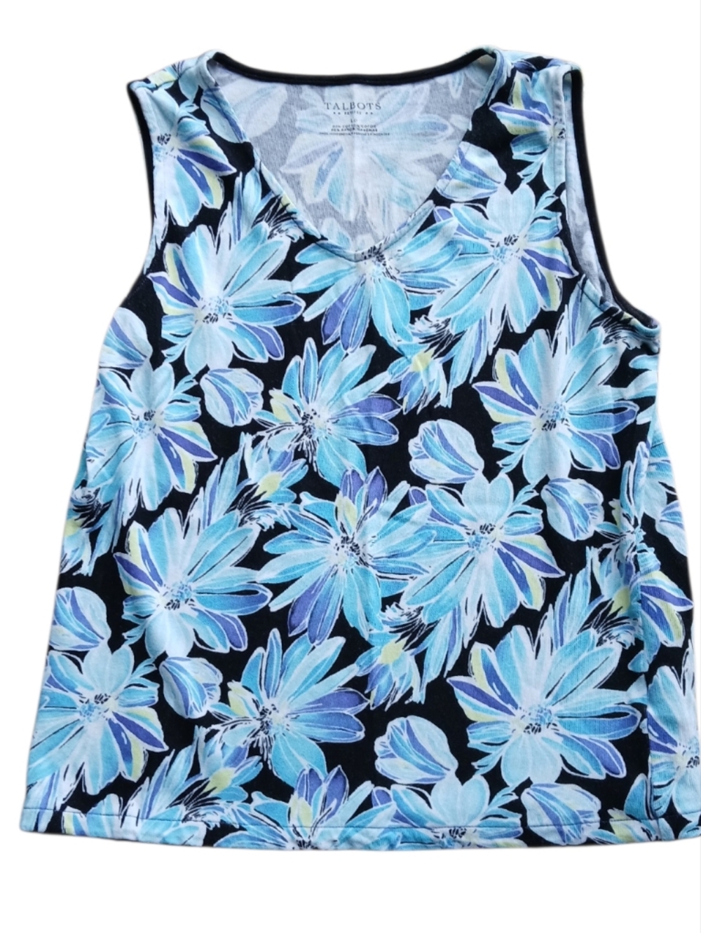 Talbots Size Large Blue Floral V-Neck Sleeveless Top